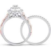 14K Two-Tone Gold Oval Diamond Bridal Wedding Ring Set - 1 Carat Total Diamond Weight
