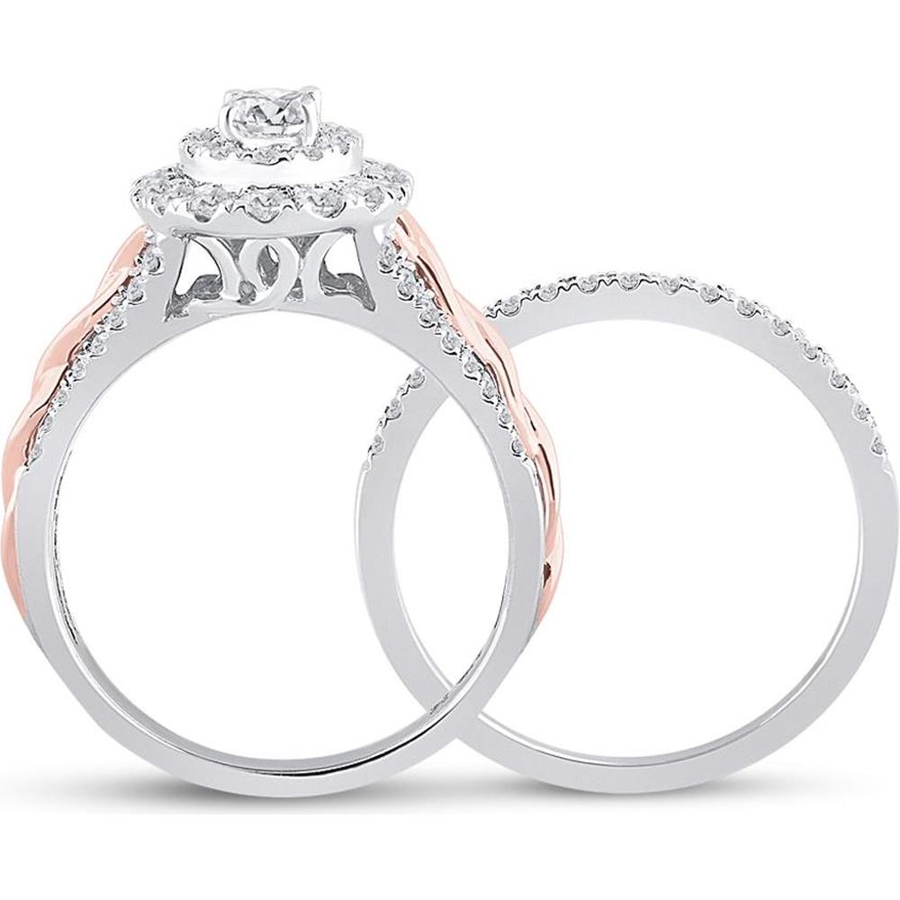 14K Two-Tone Gold Oval Diamond Bridal Wedding Ring Set - 1 Carat Total Diamond Weight