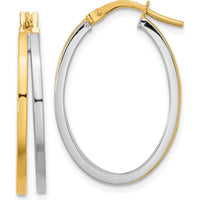 14K Two-Tone Gold Oval Hoop Earrings with Polished Finish - 27mm Length by 0