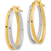 14K Two-Tone Gold Oval Hoop Earrings with Polished Finish - 27mm Length by 0