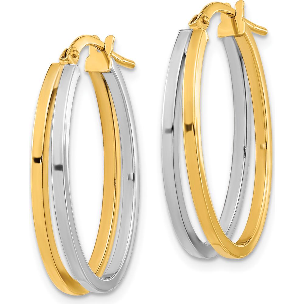 14K Two-Tone Gold Oval Hoop Earrings with Polished Finish - 27mm Length by 0