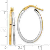14K Two-Tone Gold Oval Hoop Earrings with Polished Finish - 27mm Length by 0