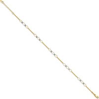 14K Two-Tone Gold Oval Links and Mirror Beads Anklet with Extender - 10" Total Length