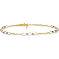 14K Two-Tone Gold Oval Links and Mirror Beads Anklet with Extender - 10" Total Length
