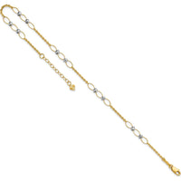 14K Two-Tone Gold Oval Links and Mirror Beads Anklet with Extender - 10" Total Length