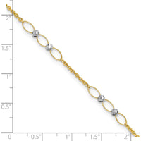 14K Two-Tone Gold Oval Links and Mirror Beads Anklet with Extender - 10" Total Length