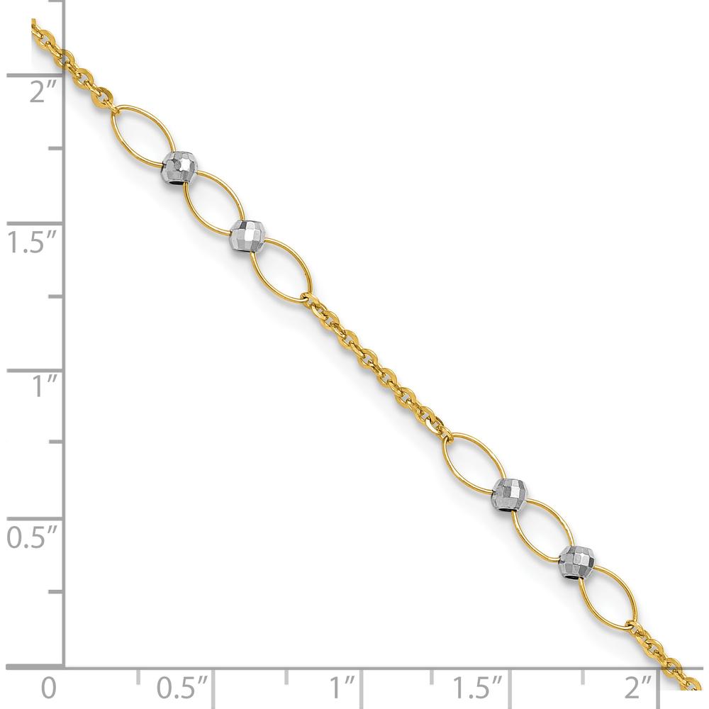 14K Two-Tone Gold Oval Links and Mirror Beads Anklet with Extender - 10" Total Length