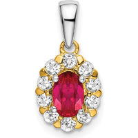14K Two-Tone Gold Oval Ruby and Diamond Halo Pendant - 0.5 Carat Ruby, 0.35 Carat Diamond Total Weight by Lumare Gioia