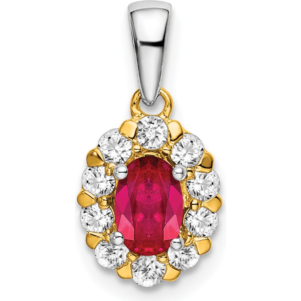 14K Two-Tone Gold Oval Ruby and Diamond Halo Pendant - 0.5 Carat Ruby, 0.35 Carat Diamond Total Weight by Lumare Gioia