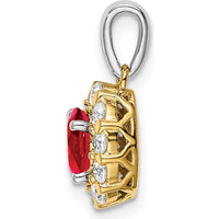 14K Two-Tone Gold Oval Ruby and Diamond Halo Pendant - 0.5 Carat Ruby, 0.35 Carat Diamond Total Weight by Lumare Gioia
