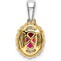14K Two-Tone Gold Oval Ruby and Diamond Halo Pendant - 0.5 Carat Ruby, 0.35 Carat Diamond Total Weight by Lumare Gioia