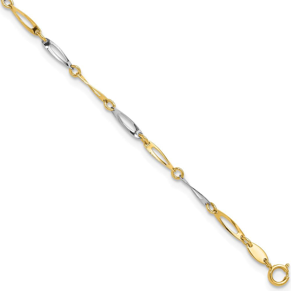 14K Two-Tone Gold Oval Twist Link Anklet with 1" Extender - Adjustable Fashion Jewelry