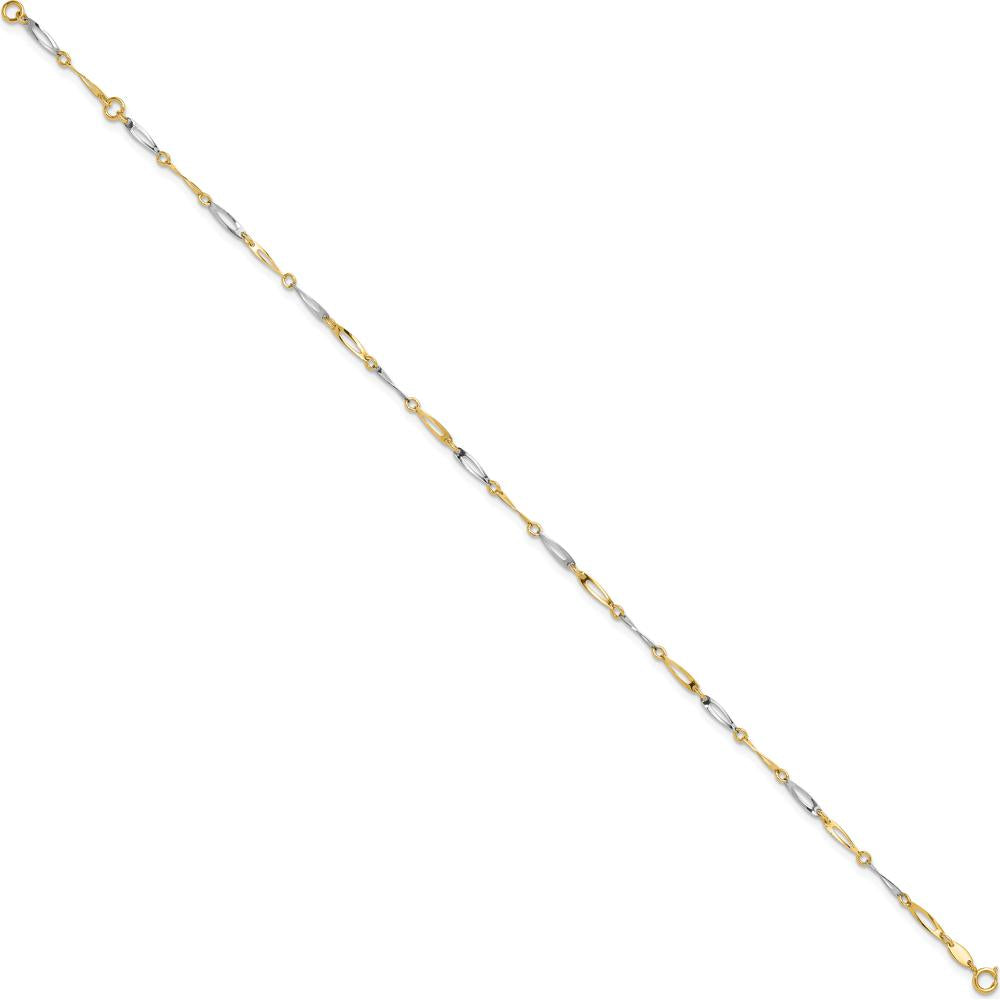 14K Two-Tone Gold Oval Twist Link Anklet with 1" Extender - Adjustable Fashion Jewelry