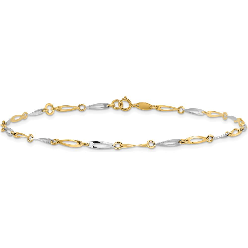 14K Two-Tone Gold Oval Twist Link Anklet with 1" Extender - Adjustable Fashion Jewelry