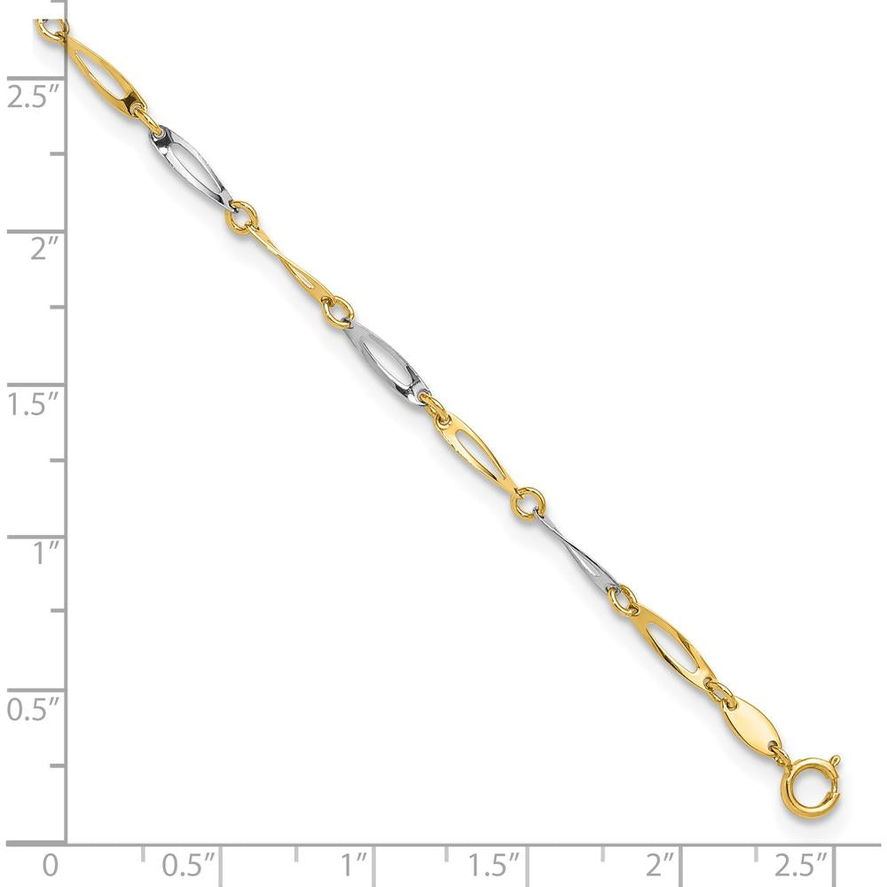 14K Two-Tone Gold Oval Twist Link Anklet with 1" Extender - Adjustable Fashion Jewelry