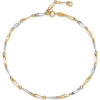 14K Two-Tone Gold Oval Twist Link Anklet with 1" Extender - Adjustable Fashion Jewelry