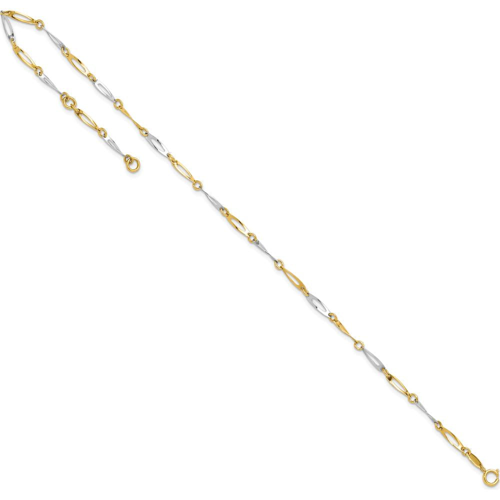 14K Two-Tone Gold Oval Twist Link Anklet with 1" Extender - Adjustable Fashion Jewelry