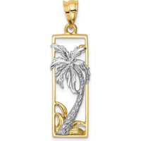 14K Two-Tone Gold Palm Tree in Frame Pendant - 32.25mm Length by Oro Pregiato