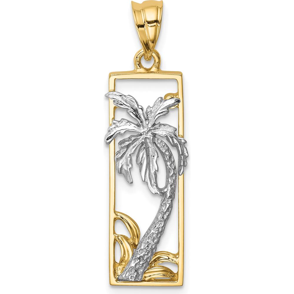 14K Two-Tone Gold Palm Tree in Frame Pendant - 32.25mm Length by Oro Pregiato