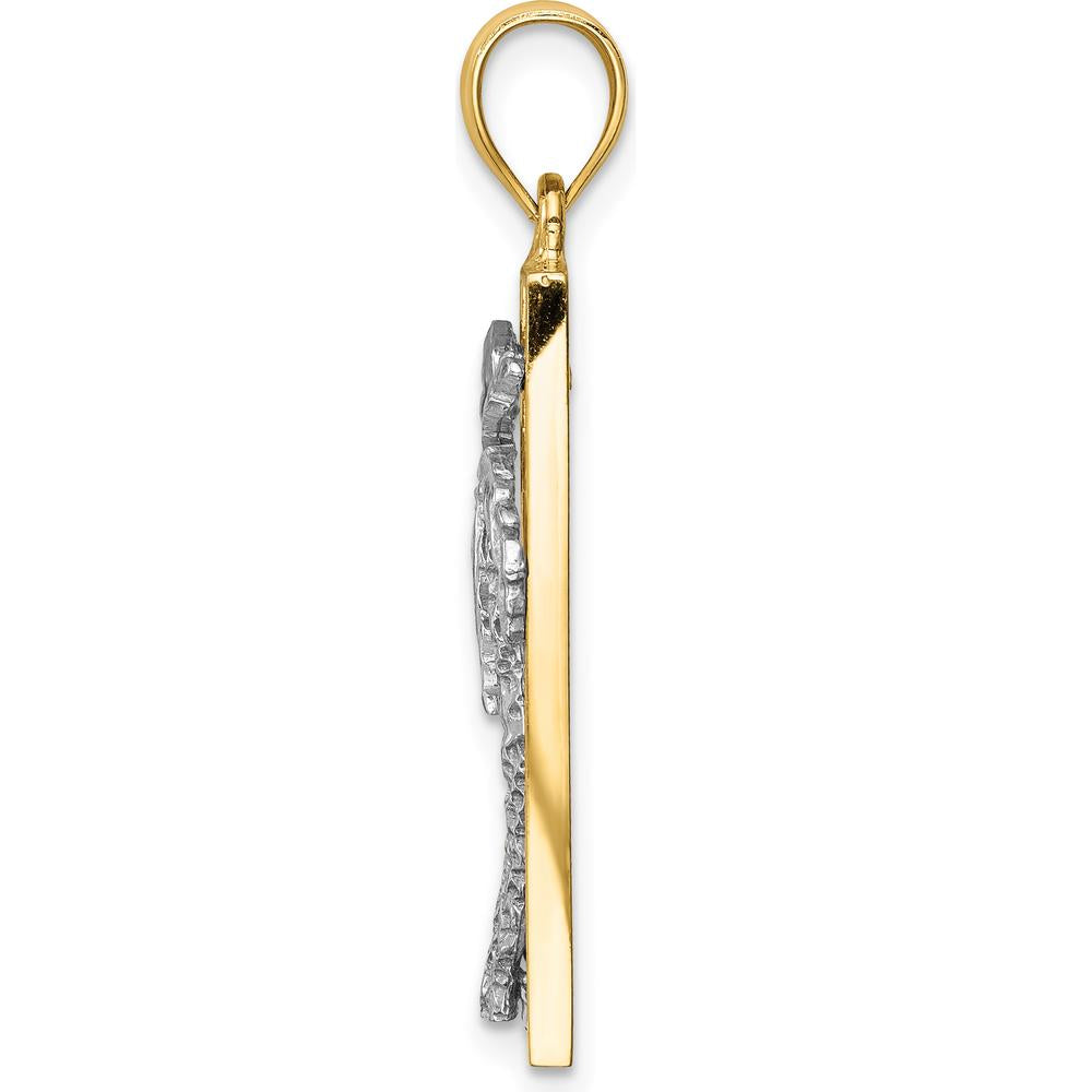 14K Two-Tone Gold Palm Tree in Frame Pendant - 32.25mm Length by Oro Pregiato