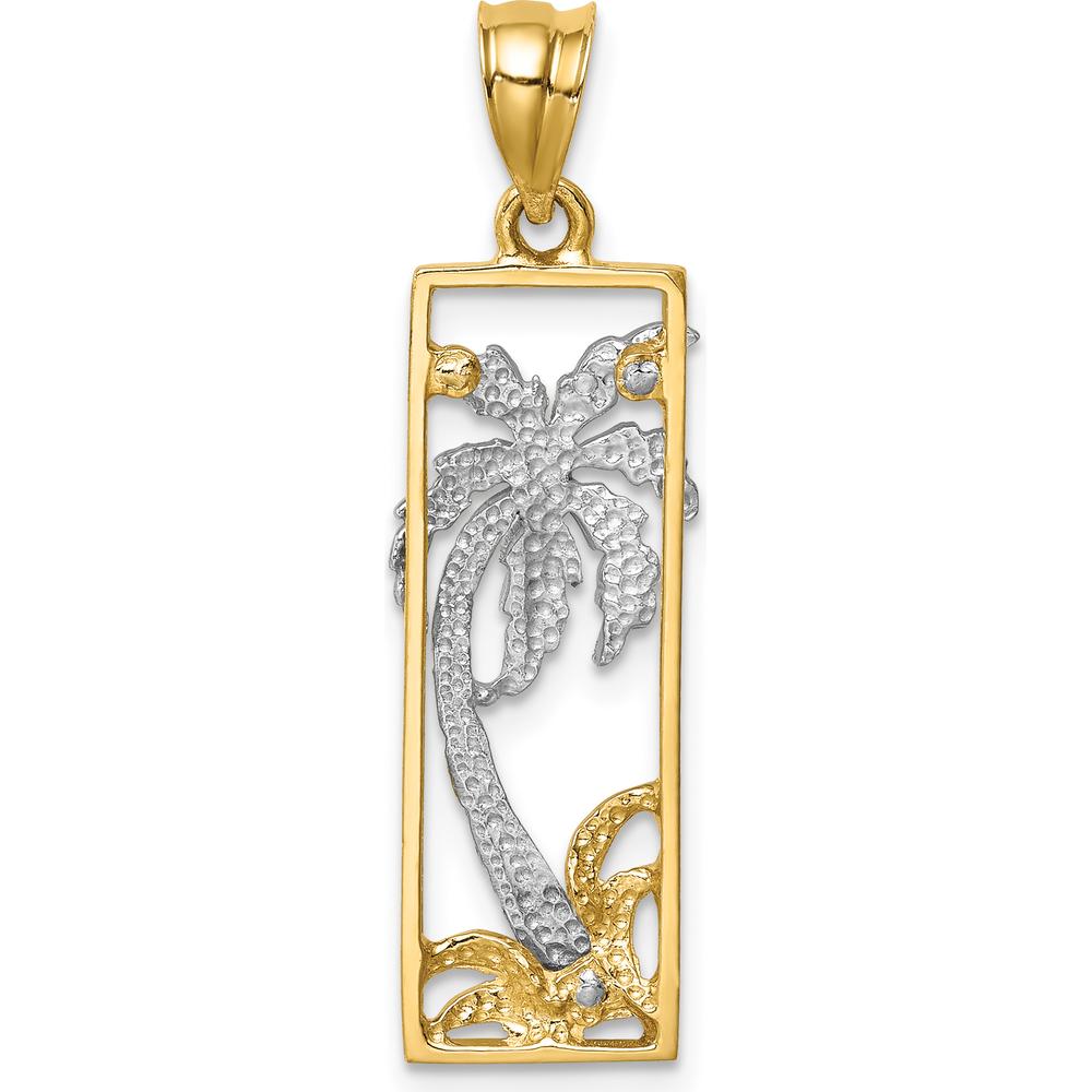 14K Two-Tone Gold Palm Tree in Frame Pendant - 32.25mm Length by Oro Pregiato