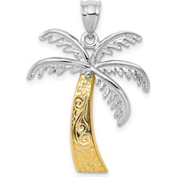 14K Two-Tone Gold Palm Tree Pendant with Floral Engraving - 29mm by Oro Pregiato