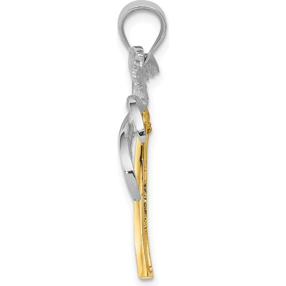 14K Two-Tone Gold Palm Tree Pendant with Floral Engraving - 29mm by Oro Pregiato