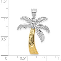 14K Two-Tone Gold Palm Tree Pendant with Floral Engraving - 29mm by Oro Pregiato