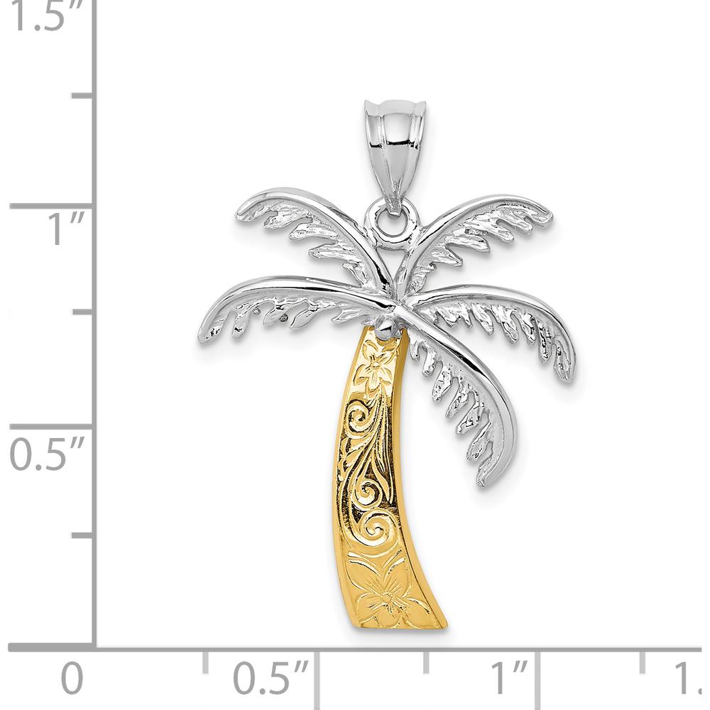14K Two-Tone Gold Palm Tree Pendant with Floral Engraving - 29mm by Oro Pregiato