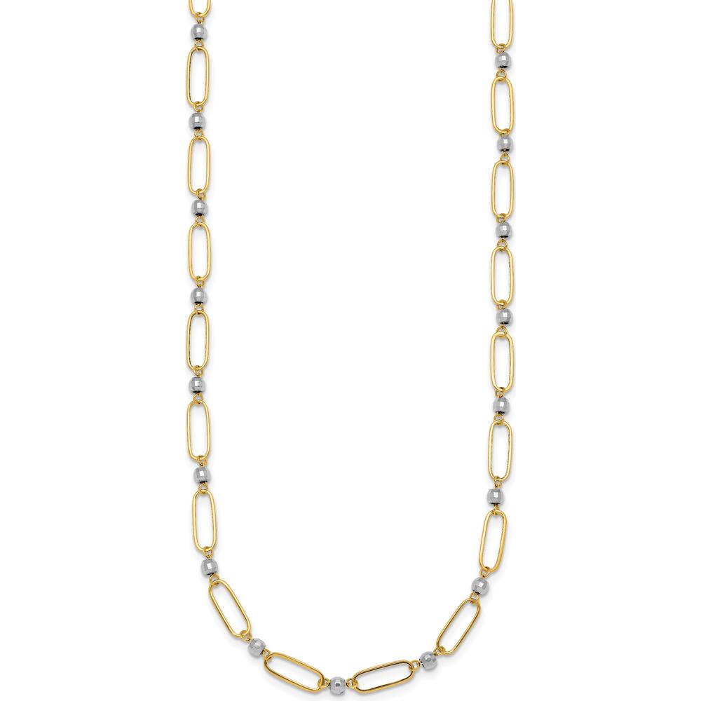 14K Two-Tone Gold Paperclip Link and Faceted Beads Necklace - 18 Inches by 0