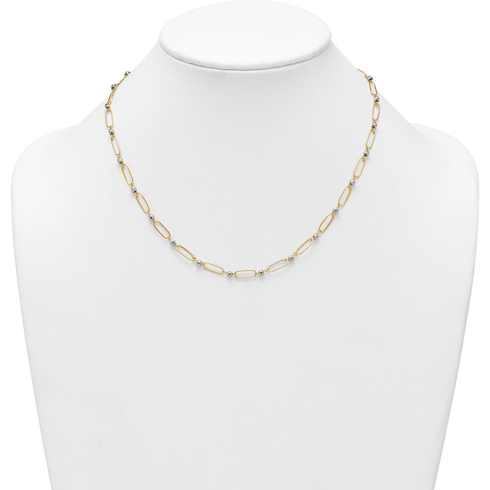 14K Two-Tone Gold Paperclip Link and Faceted Beads Necklace - 18 Inches by 0
