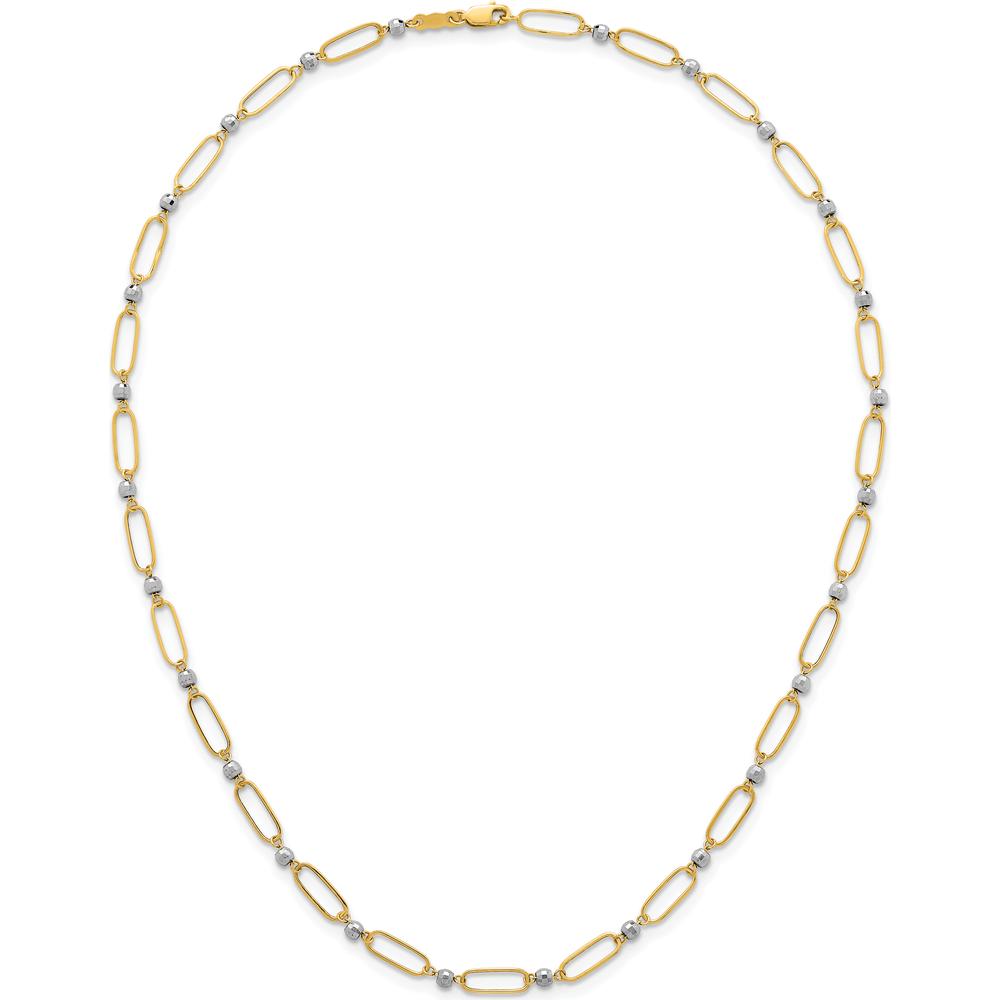 14K Two-Tone Gold Paperclip Link and Faceted Beads Necklace - 18 Inches by 0
