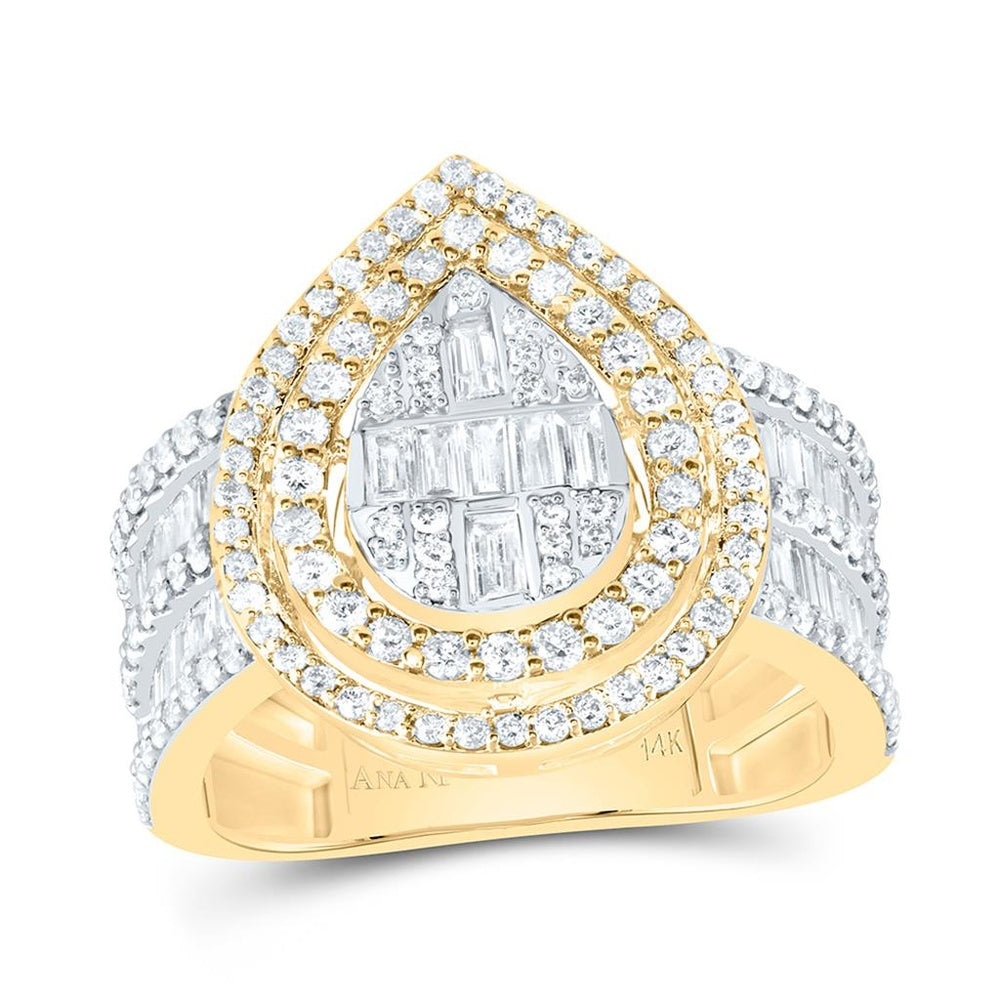 14K Two-Tone Gold Pear Diamond Bridal Ring - 1 3/8 Carat Total Diamond Weight