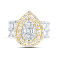 14K Two-Tone Gold Pear Diamond Bridal Ring - 1 3/8 Carat Total Diamond Weight