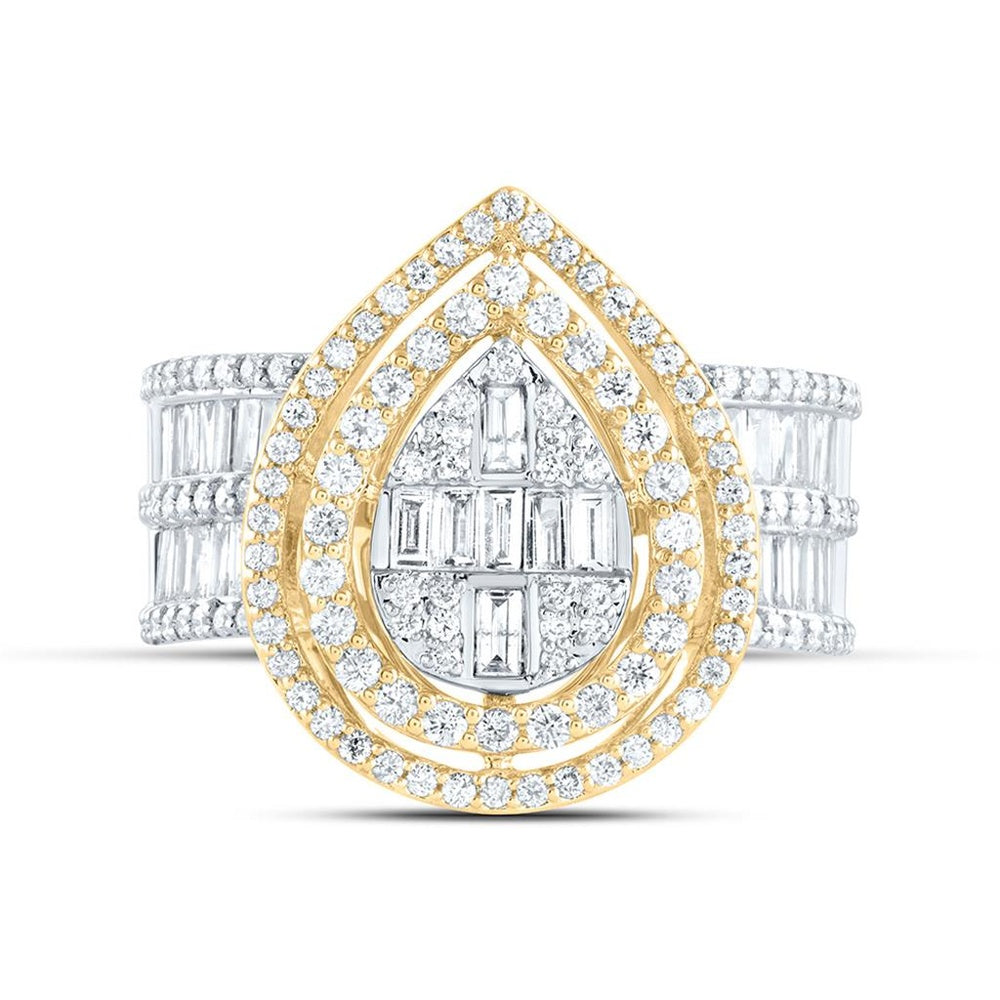 14K Two-Tone Gold Pear Diamond Bridal Ring - 1 3/8 Carat Total Diamond Weight
