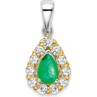 14K Two-Tone Gold Pear Emerald and Diamond Halo Pendant - 0.5 Carat Emerald, 0.385 Carat Total Diamond Weight by Lumare Gioia