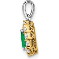 14K Two-Tone Gold Pear Emerald and Diamond Halo Pendant - 0.5 Carat Emerald, 0.385 Carat Total Diamond Weight by Lumare Gioia