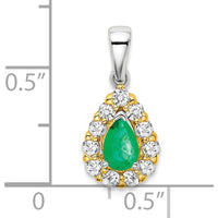14K Two-Tone Gold Pear Emerald and Diamond Halo Pendant - 0.5 Carat Emerald, 0.385 Carat Total Diamond Weight by Lumare Gioia