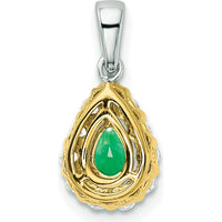 14K Two-Tone Gold Pear Emerald and Diamond Halo Pendant - 0.5 Carat Emerald, 0.385 Carat Total Diamond Weight by Lumare Gioia