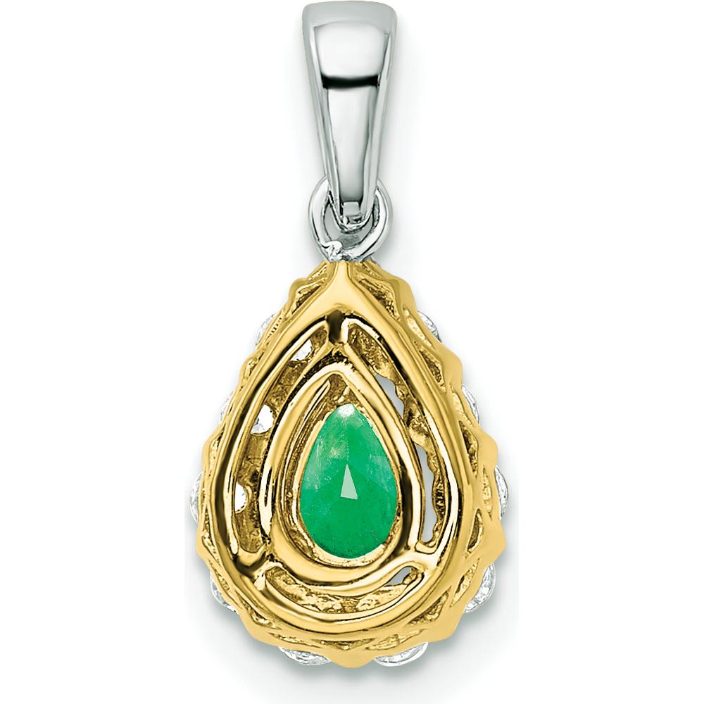 14K Two-Tone Gold Pear Emerald and Diamond Halo Pendant - 0.5 Carat Emerald, 0.385 Carat Total Diamond Weight by Lumare Gioia