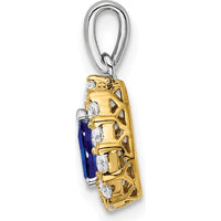 14K Two-Tone Gold Pear Sapphire and Diamond Halo Pendant - 0.5 Carat Sapphire, 0.035 Carat Diamond by Lumare Gioia