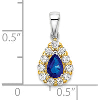 14K Two-Tone Gold Pear Sapphire and Diamond Halo Pendant - 0.5 Carat Sapphire, 0.035 Carat Diamond by Lumare Gioia