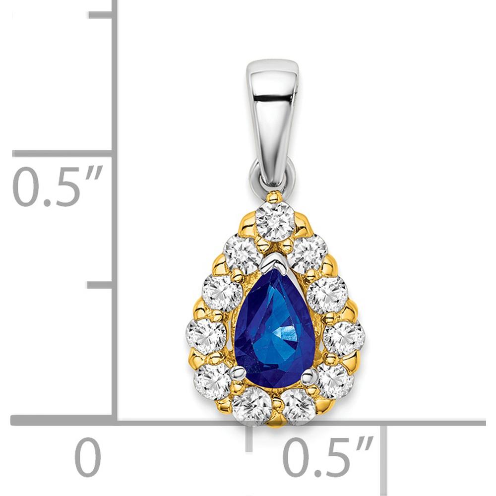 14K Two-Tone Gold Pear Sapphire and Diamond Halo Pendant - 0.5 Carat Sapphire, 0.035 Carat Diamond by Lumare Gioia