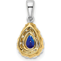 14K Two-Tone Gold Pear Sapphire and Diamond Halo Pendant - 0.5 Carat Sapphire, 0.035 Carat Diamond by Lumare Gioia