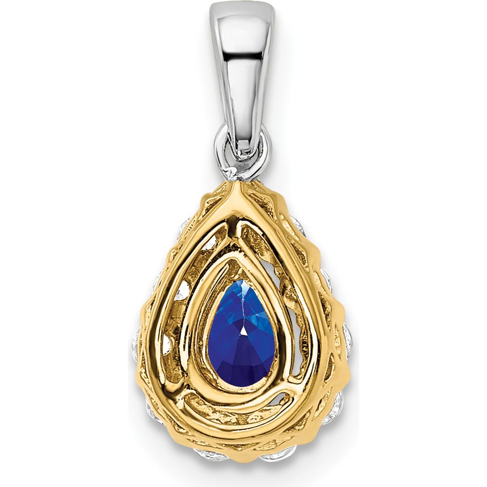 14K Two-Tone Gold Pear Sapphire and Diamond Halo Pendant - 0.5 Carat Sapphire, 0.035 Carat Diamond by Lumare Gioia
