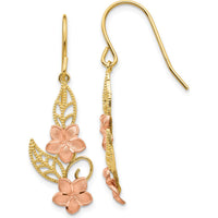14K Two-Tone Gold Plumeria Dangle Earrings with Rose Gold Petals by 0