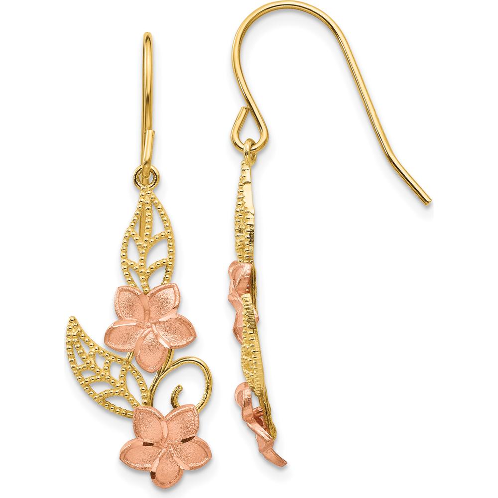 14K Two-Tone Gold Plumeria Dangle Earrings with Rose Gold Petals by 0