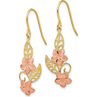 14K Two-Tone Gold Plumeria Dangle Earrings with Rose Gold Petals by 0