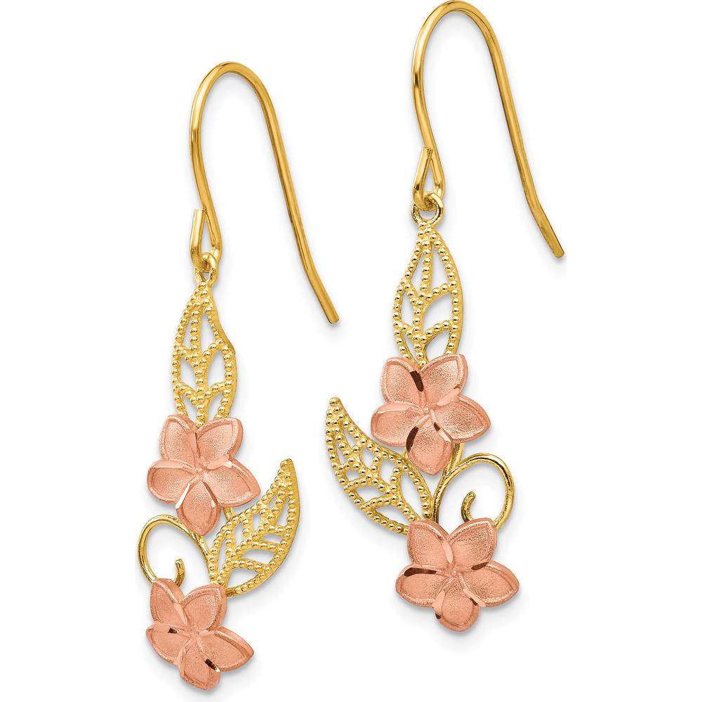14K Two-Tone Gold Plumeria Dangle Earrings with Rose Gold Petals by 0