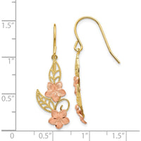 14K Two-Tone Gold Plumeria Dangle Earrings with Rose Gold Petals by 0